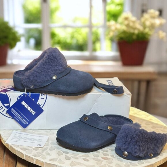 Birkenstock Kaprun Cuff Shearling Slipper Clog Kids EU 26 / US K 8.0 Navy - Picture 5 of 16